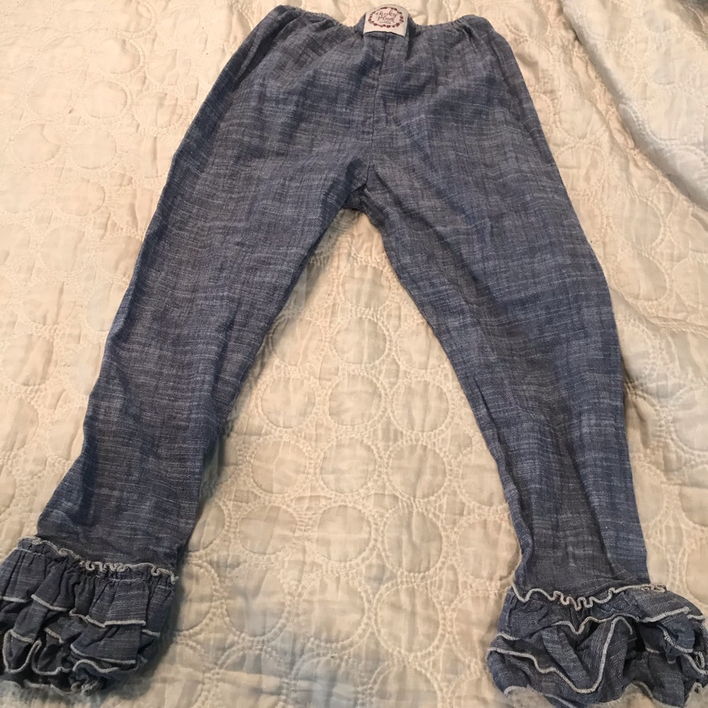 Sz 5yr CHEEKY PLUM chambray ruffle slim pants.